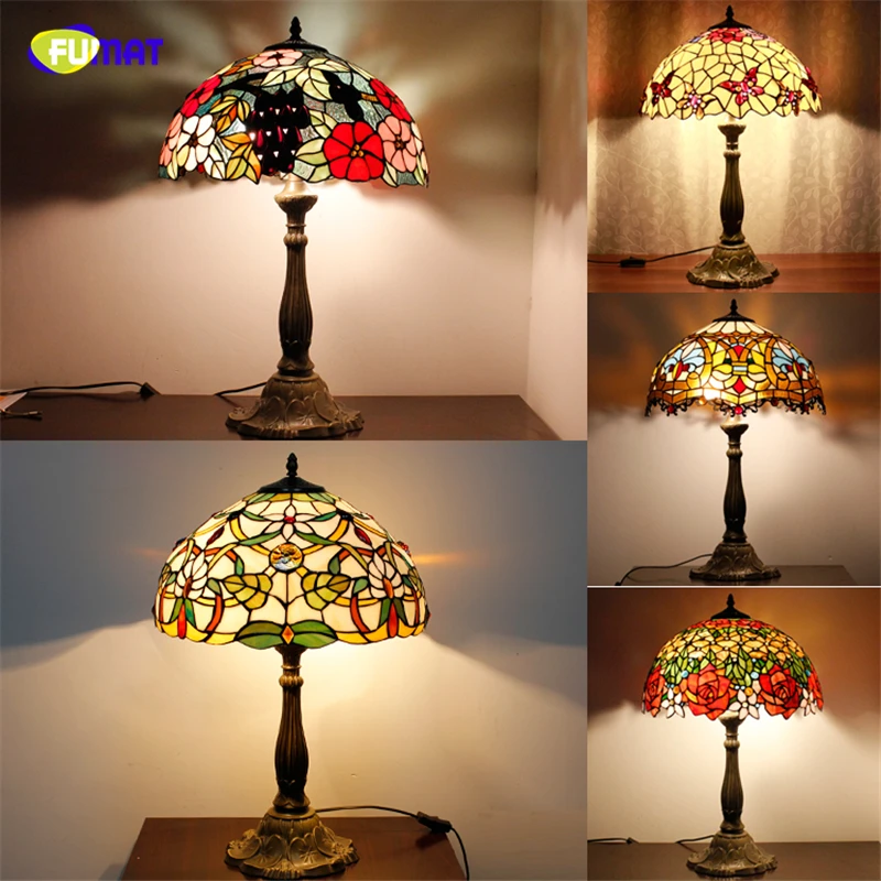 

Настольные лампы FUMAT в европейском стиле, пасторальное витражное стекло, домашний декор, прикроватные светильники, художественные настольные лампы Тиффани для офиса, гостиной