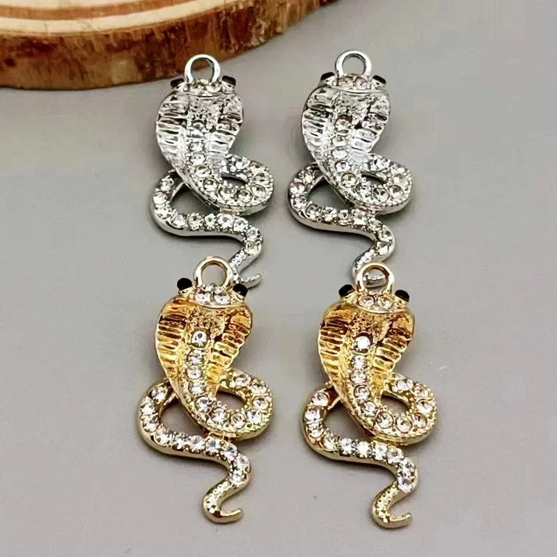 

10pcs Fashion Snake Crystal Metal Charms Gold Silver Color Cobra Snake Pendant Jewelry Making Bracelets Earrings Handmade Crafts