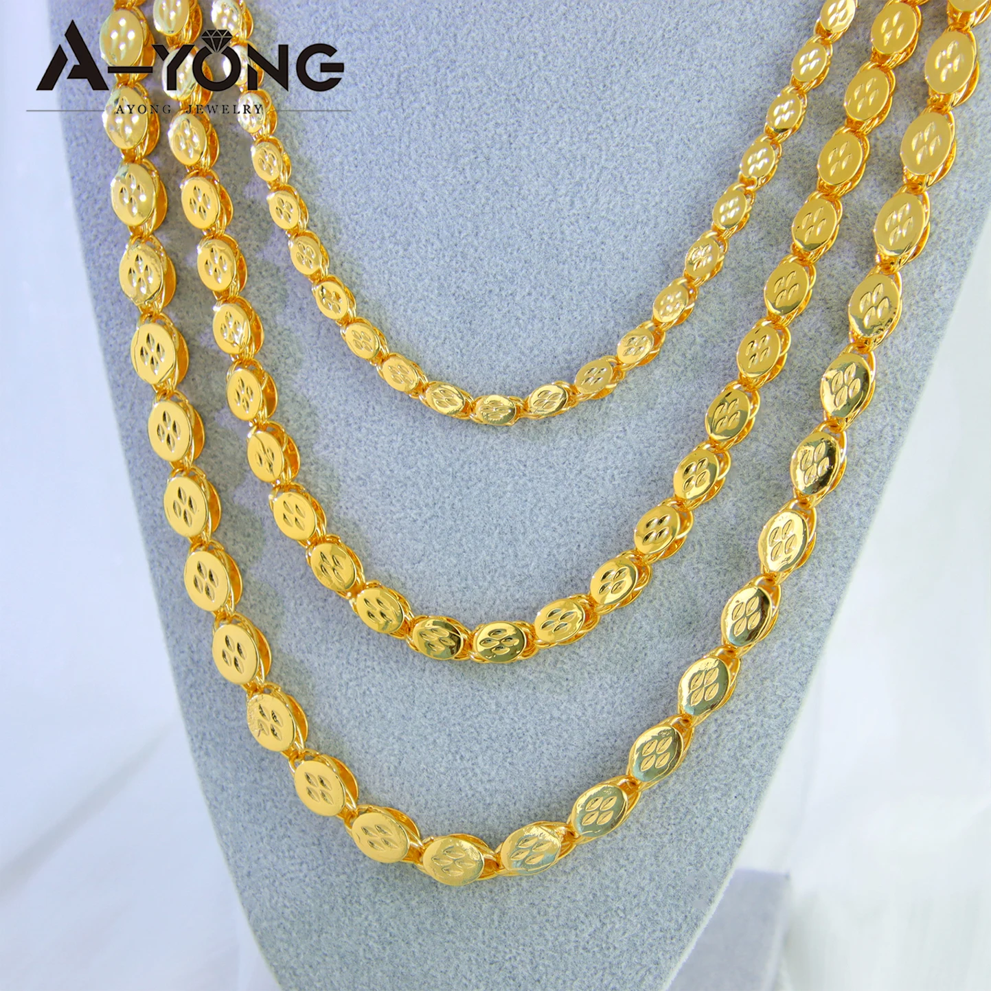 Luxury Arabic Wedding Long Necklace 50/100cm 24k Gold Plated Islamic Turkish Women Bridal Engagement Party Chic Jewelry 2