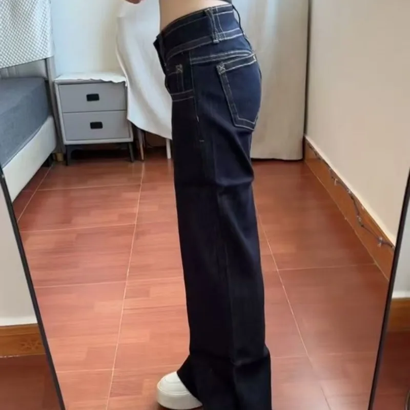 Womens Jeans New American Style Double Waist Button Bootcut Loose Fit Low Rise Straight Leg Pants Not Tight - Image 7