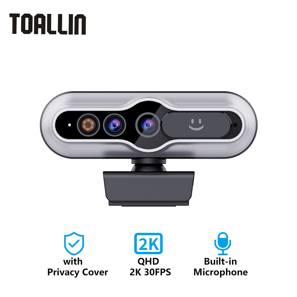 TOALLIN Webcam 2K 1080P mini Camera for Laptop, Windows Hello Facial Recognition, USB Camera pc, Built-in Microphone Web Camera