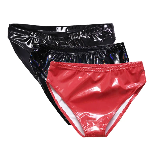 Women Wet Look Latex Panties Faux Leather Solid Color Lenceria