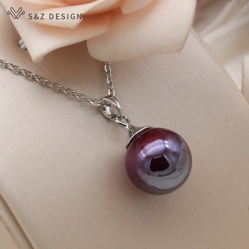 S&Z DESIGN New Fashion Wine Red Round Beads Pendant Necklace For Women Party 585 Rose Gold Color Collarbone Chain Jewelry