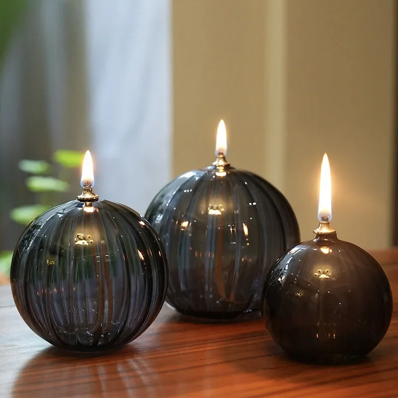 Glass Oil Lamp Handmade Refillable For Home Decor
