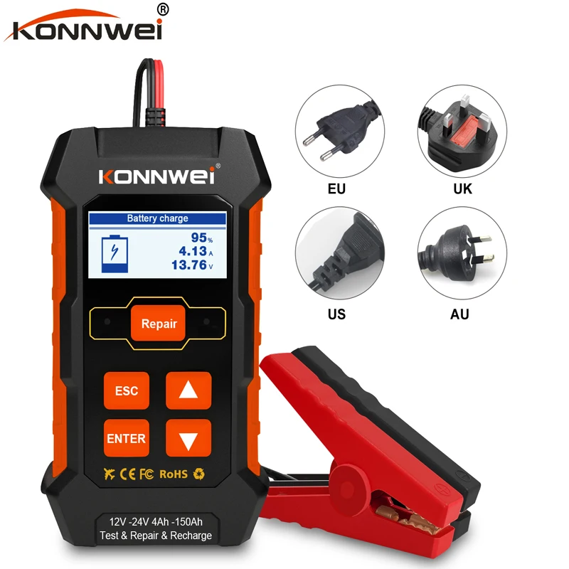 

KONNWEI KW520 3 in 1 Multifuctional Car Truck Battery Tester 12V 24V 10A 5A Lead Battery Pulse Repair Tool AGM Gel Lithium
