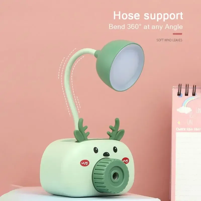 

Cartoon Piggy Pen Holder Pencil Sharpener Mini Table Lamp Child Student Eye Protection Lamp desk lamp USB Charger LED Light