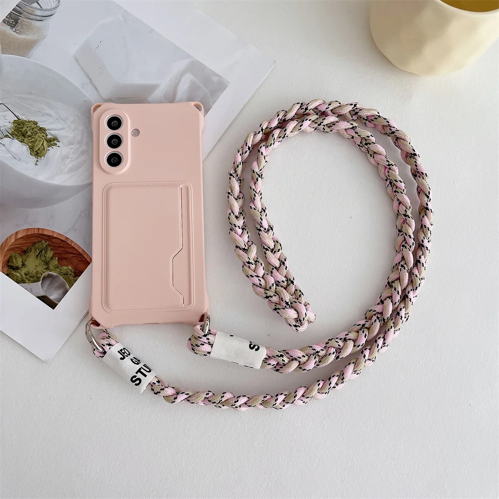Braided Crossbody Lanyard Case with Card Holder and Long Strap - Soft and Stylish Cover