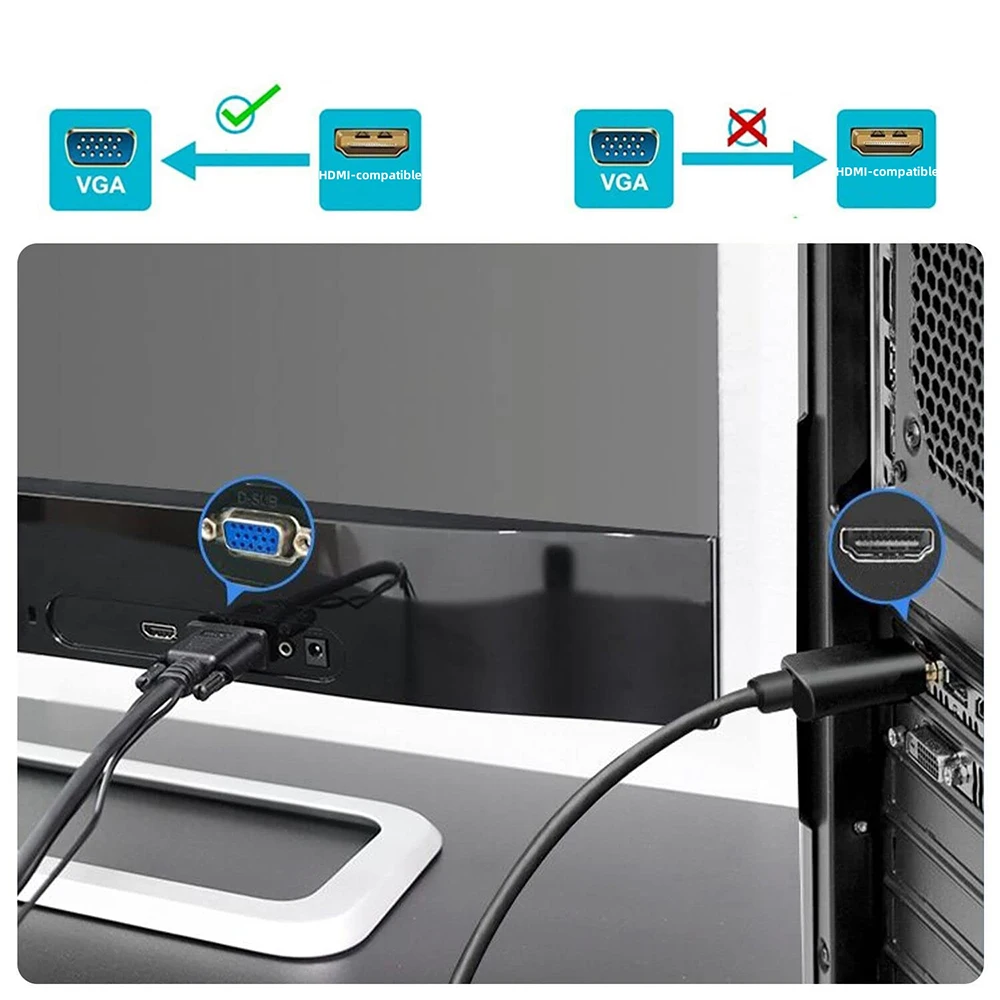 Adattatore HDMI A VGA Placcato Oro Maschio-Femmina, 1080p Full HD Per PC, Proiettore, Monitor, HDTV, PS5, Raspberry E Altri