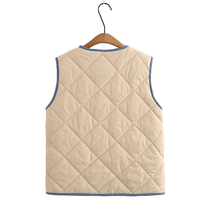 2023 Autumn Winter Women Clothes Plus Size Sleeveless Jacket Casual Curve Block Color O-Neck Double Pocket Warm Quilted Vest