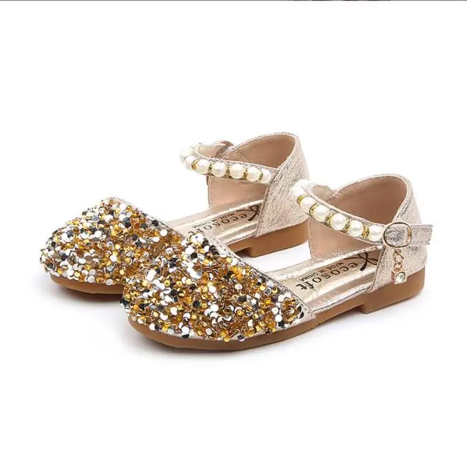 

Girls Princess Shoes Butterfly Knot Sequin Beads Shiny Crystal Shoes Kids Leather Shoes Children's Single Shoes dance sandals