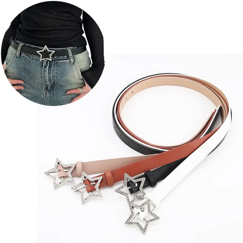 

Rhinestone Buckle Waistband Fashion PU Leather Five-pointed Star Waist Belts Casual Waist Strap Dress Decoration