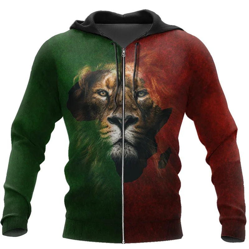 Sudadera con capucha y estampado 3D de león africano personalizado para hombre y mujer, estilo afroamericano, de gran tamaño