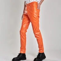 Men Leather Pants Skinny Fit Stretch Fashion PU Leather Trousers Party & Dance Pants Thin 5