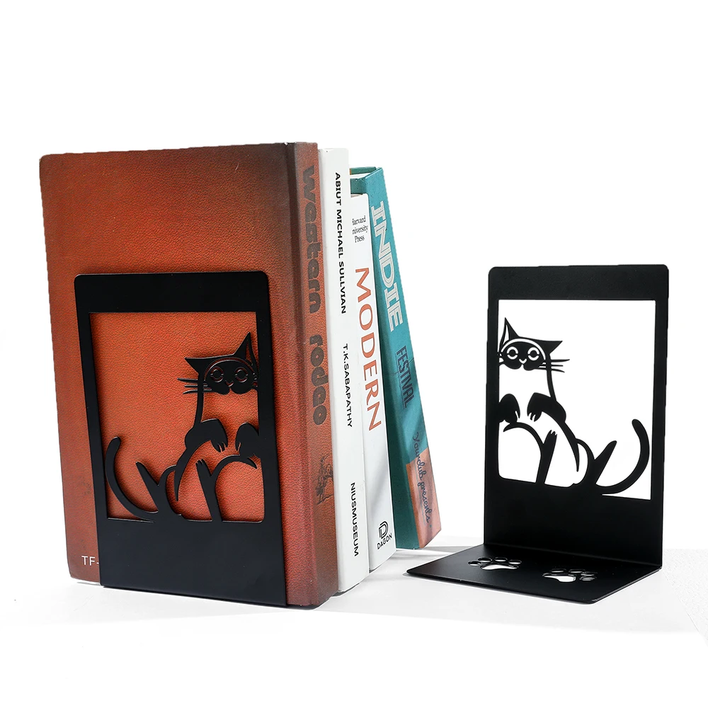 Black Cat Footprints Book Ends Iron Bookends Gift for Book Loves 2Pcs book holder
