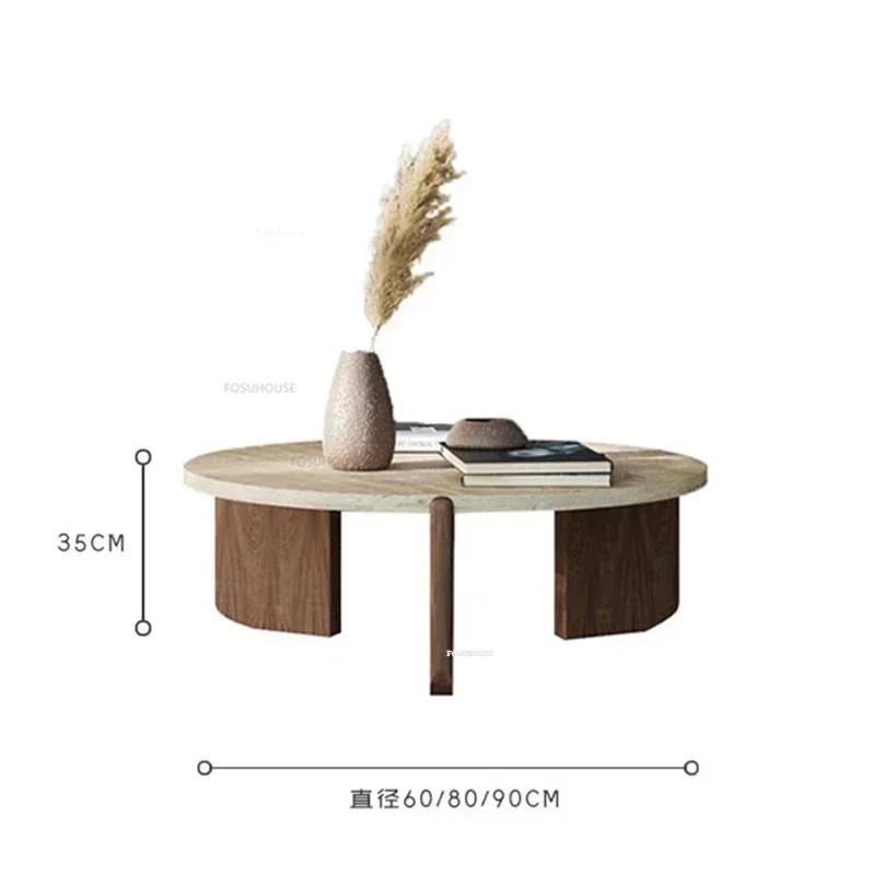 Nordic Solid Wood Coffee Table Home Sofa Side Table Creative Travertine Minimalist Living Room Coffee for Caf&eacute; Furniture