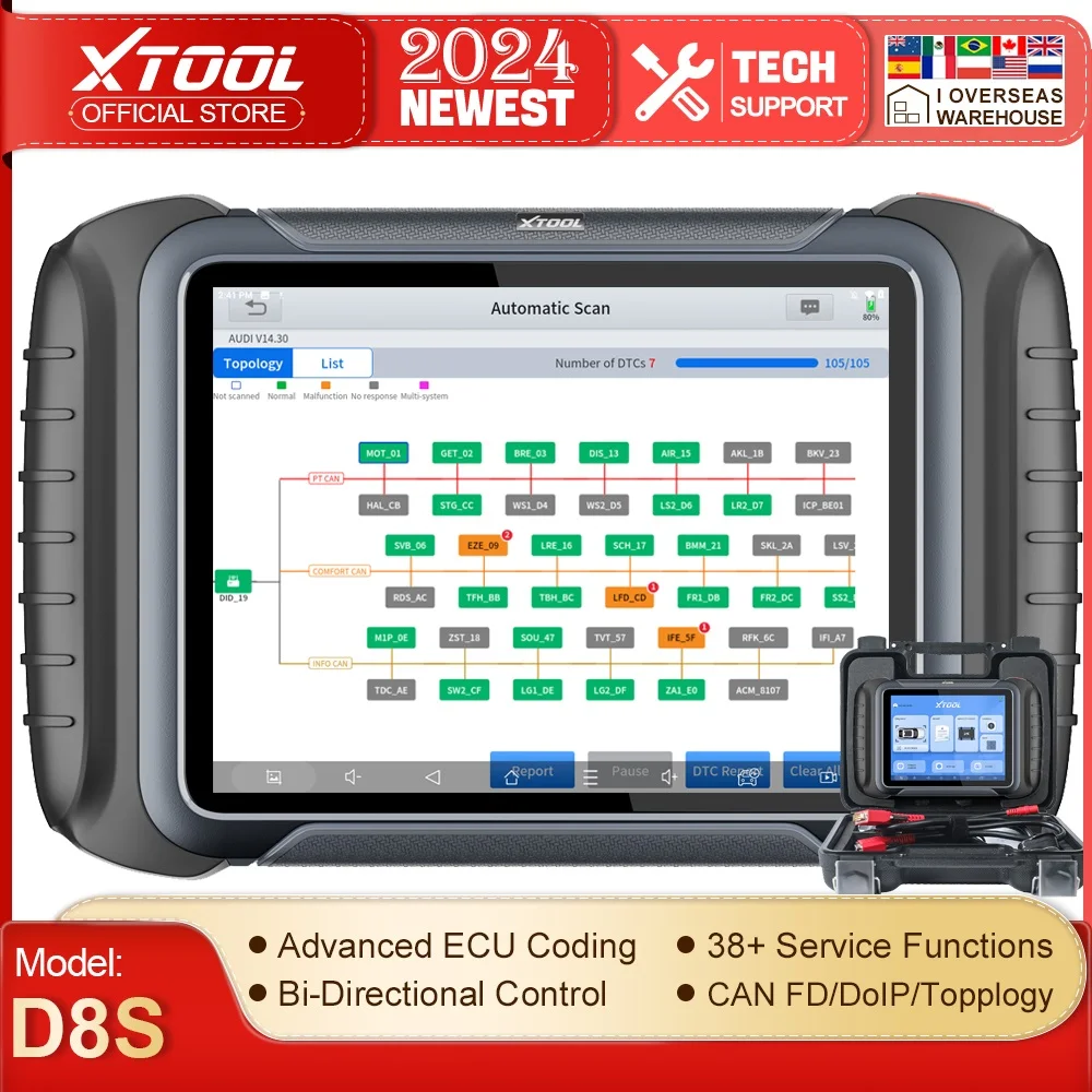 

XTOOL D8S is Upgraded of XTOOL D8, Car Diagnostic Scanner Automotivo Tools ECU Coding Key Programming 38+ Services Topplogy Map