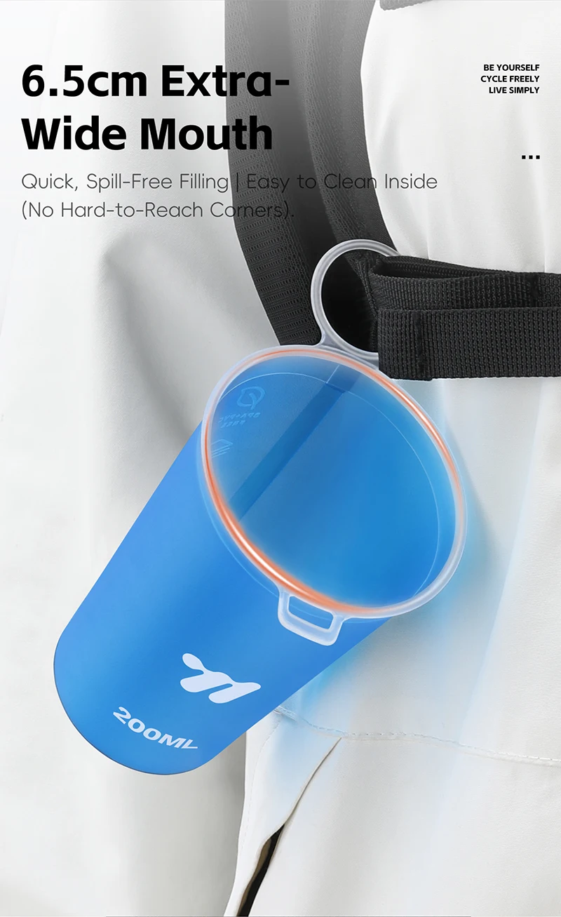 WEST BIKING Zusammenklappbare Weiche Wasserflasche 200ML TPU BPA-frei Ultraleicht 10g Auslaufsicher mit Aufhängeöse Fahrradflasche für Radfahren und Wandern – Detail 8
