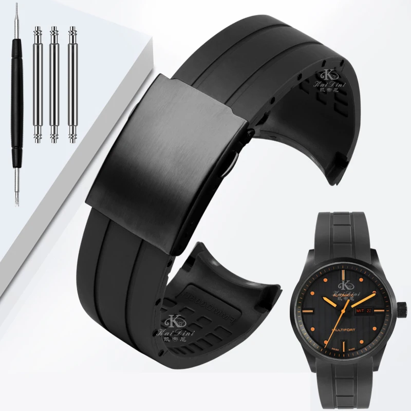 Premium Arc Mouth Watchband - Rubber Strap in Black, Orange, and Blue