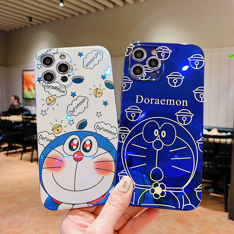 BANDAI Blue Light White Background Doraemon Cartoon Holder Soft Phone Case for iPhone 11 12 13 Pro Max X XR XS MAX Hard Fundas iphone 13 mini waterproof case