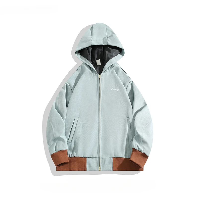 

Men and Women Color Blocked Hooded Sweatshirts Jackets American Trendy Retro Harajuku Style Casual Loose Couple Zippered Coats