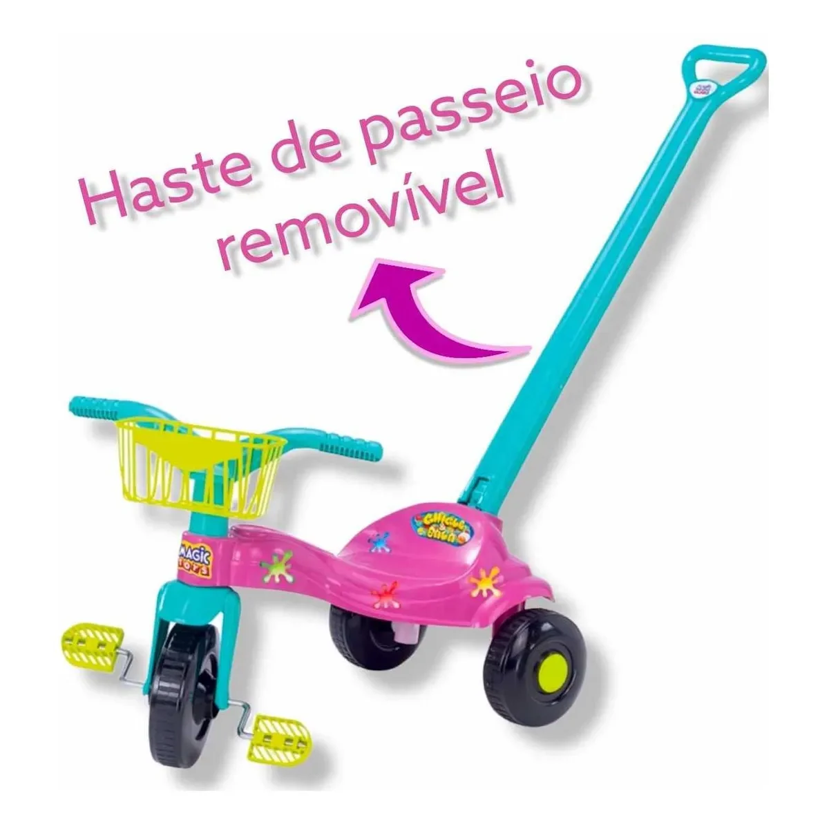 Triciclo Motoca Infantil Passeio c/ Empurrador Pedal Luz Som