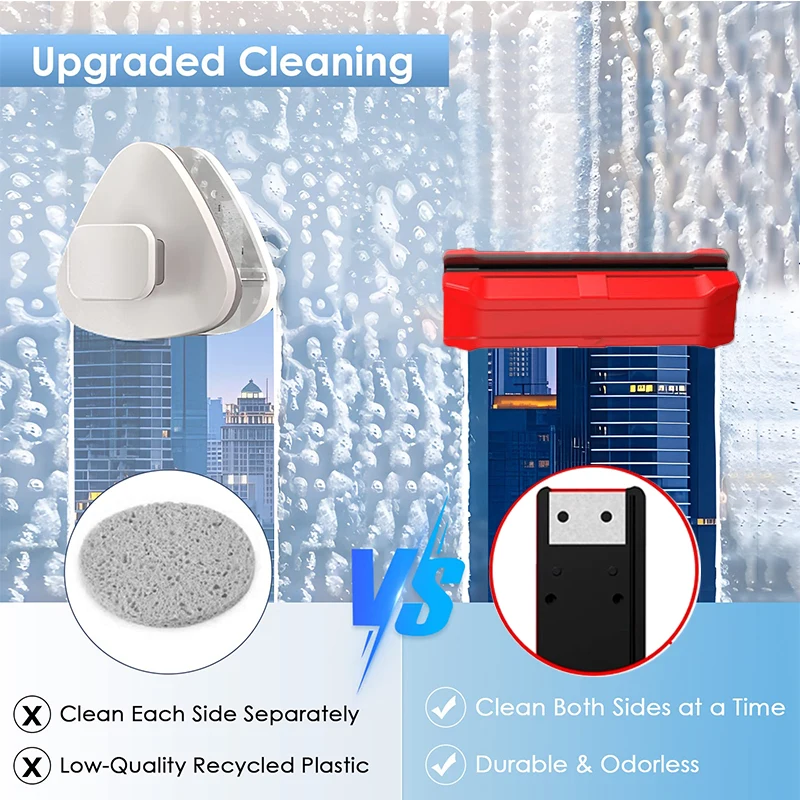 Upgraded Magnetic Window Cleaner Durable Plastic Construction Includes Replacement Pads and Accessories for Insulating Glass