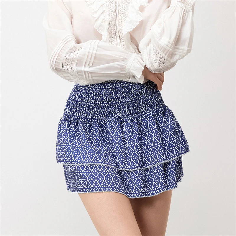 Minifalda de verano para mujer, con estampado floral, elástica, de cintura alta, con volantes escalonados, faldas cortas de corte A, faldas para salir, ropa de calle
