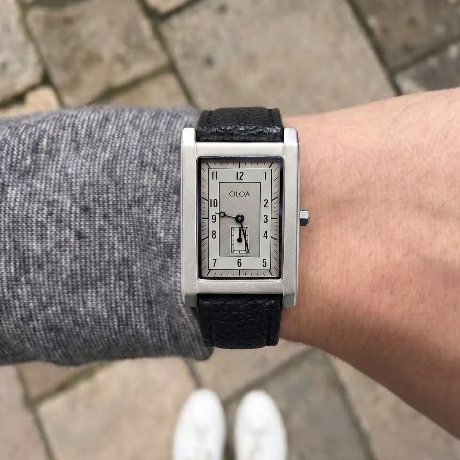 CILOA Vintage Rectangle Quartz Watch with Leather Strap - Men's Business Dress Gift
