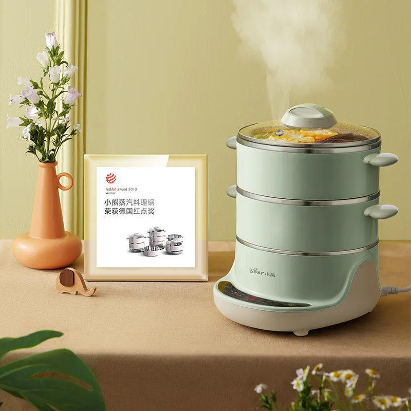 Bear Electric Steamer Household Small Multifunctional Mini Electric Hot Pot Double Layer Stainless Steel Steamer Can Reserved