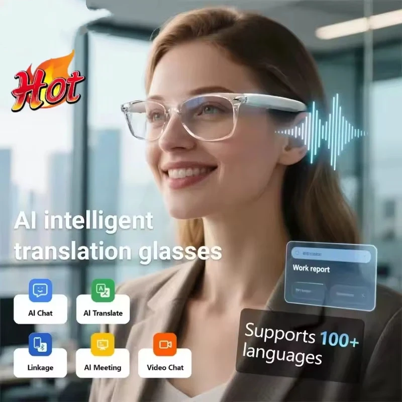 100개 이상의 언어 AI 번역 스마트 안경 소음 감소 TWS 블루투스 무선 통화 음악 재생