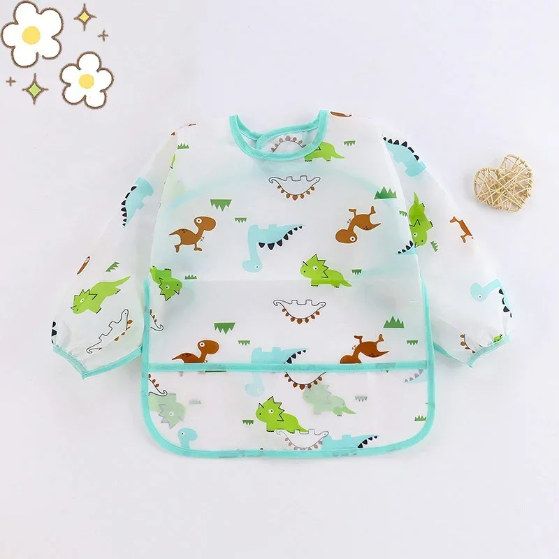 Silicone Bib Baby Cartoon 0-6 Years Soft BPA Free Waterproof Long Sleeve Apron