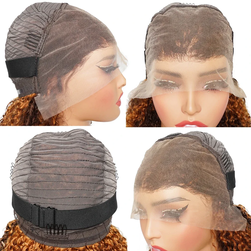 Double Drawn 300 Density Pixie Curl 13x4 Lace Front Wig Brown Ginger Human Hair Wig For Women Pre-Plucked Transparent Lace Bobbi