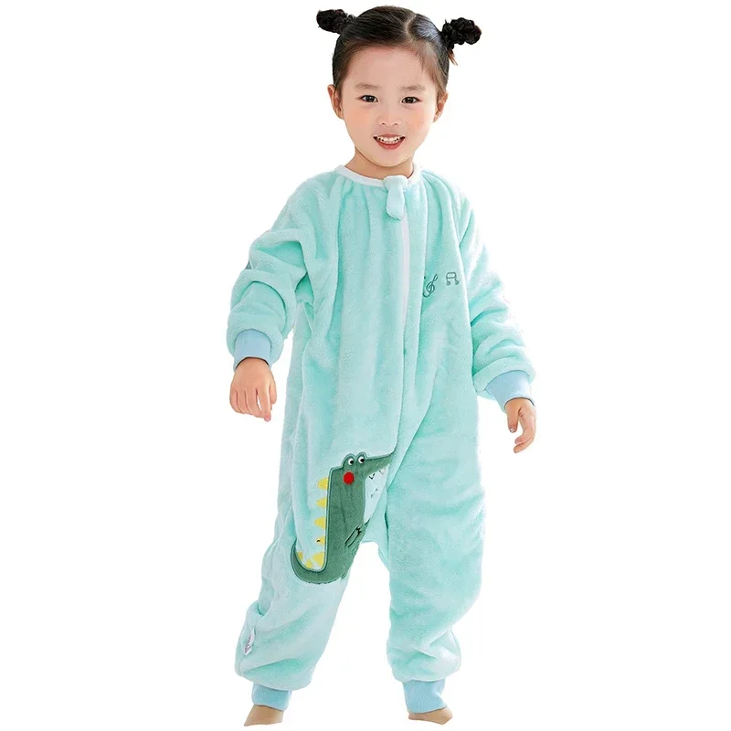 

1-6 Years Cartoon Sleeping Bag Jumpsuits 2023 Autumn Winter Flannel Sleepwear Children Clothes Baby Girls Boys Sleepsack Pajamas