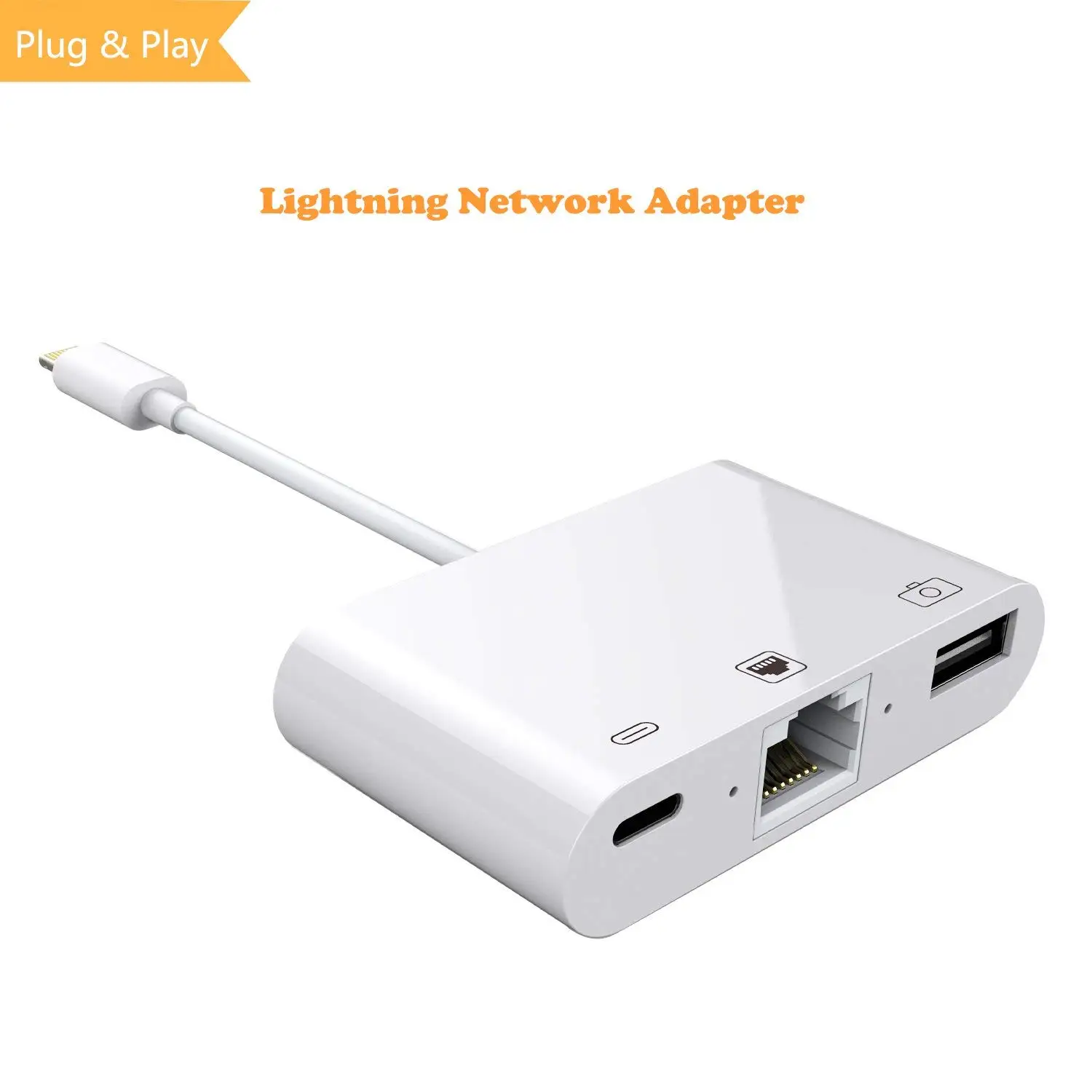 For iPhone Lightning to Ethernet 100Mbps RJ45 Adapter For Live Streaming & Online Classes