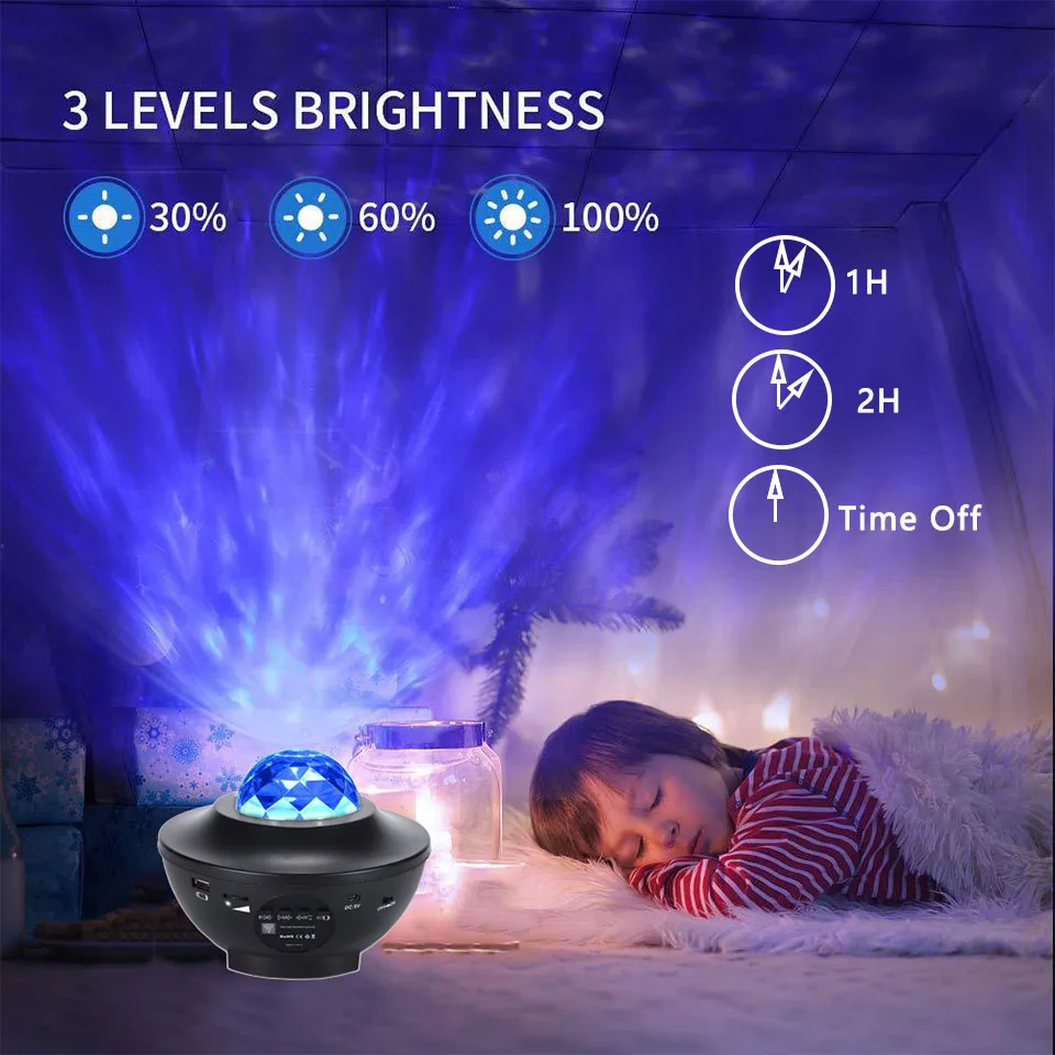 LED Star Projector Night Light Ocean Wave Galaxy Starry Sky Projector Night Lamp Music Bluetooth Speaker For Kid Gift Room Decor 3d night light