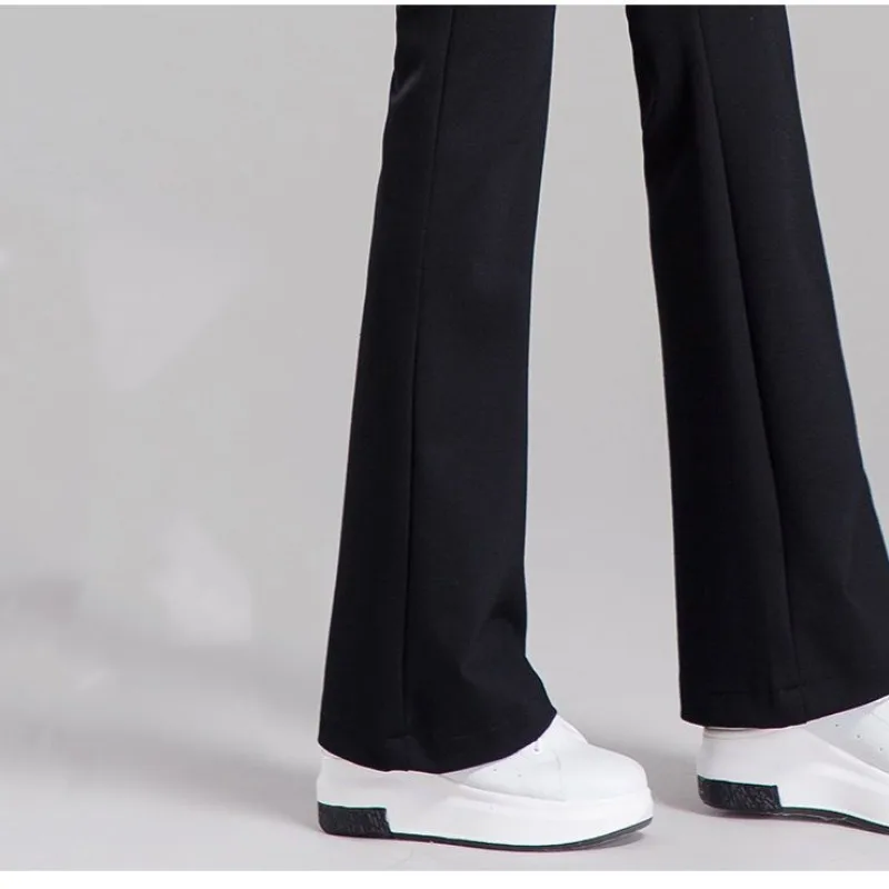 Women's Elastic Waist Drawstring Solid Color Pockets Flare Spring and Autumn Slimming High Waist Slim Casual Trousers Pants