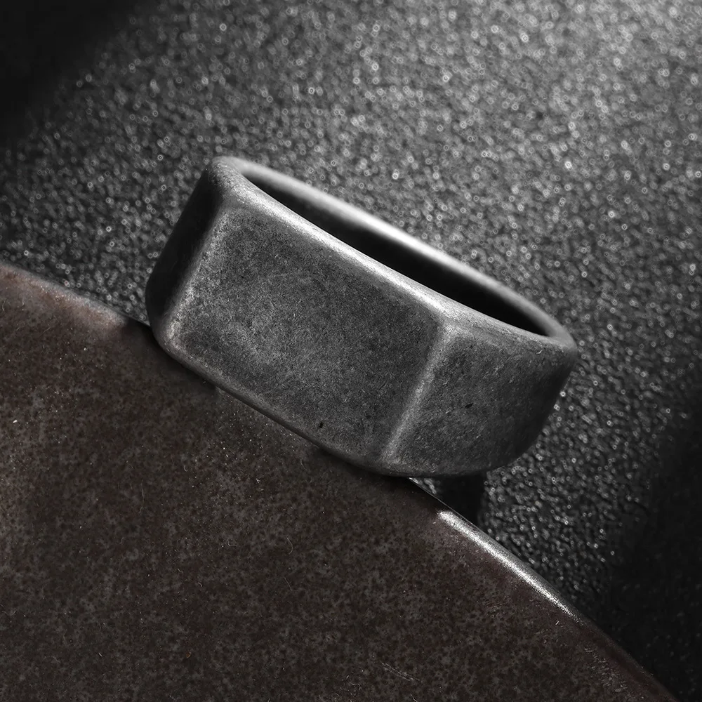 Unisex Titanium Steel Ring Simple Rectangular Pattern Fashionable Jewelry for Men & Women Valentine's Day Gift Size 7-13 6