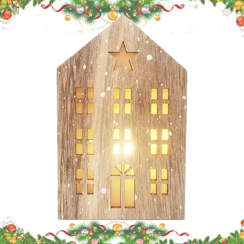 

Christmas Wooden House Decor House Shape Christmas Light Up Wood Decor Tabletop Centerpiece Hanging Ornaments For Christmas