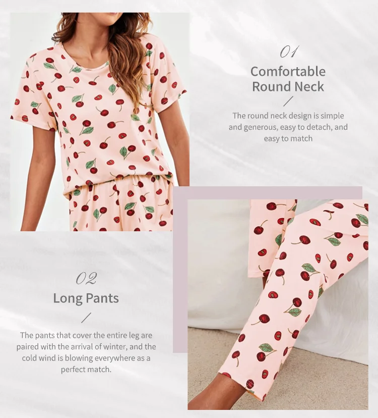 Women's Pajamas Set Spring Autumn New Short Sleeve Trousers Sleepwear Casual Flower Print Pajamas Woman Home Clothes Pyjama Suit