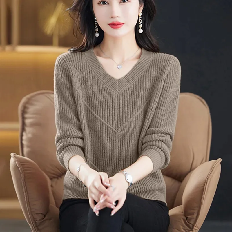 

Autumn Winter Women Sweater 2024 Korean Fashion Knitwears Warm Long Sleeve V-neck Knit Pullovers Slim Fit Bottoming Shirt Jumper