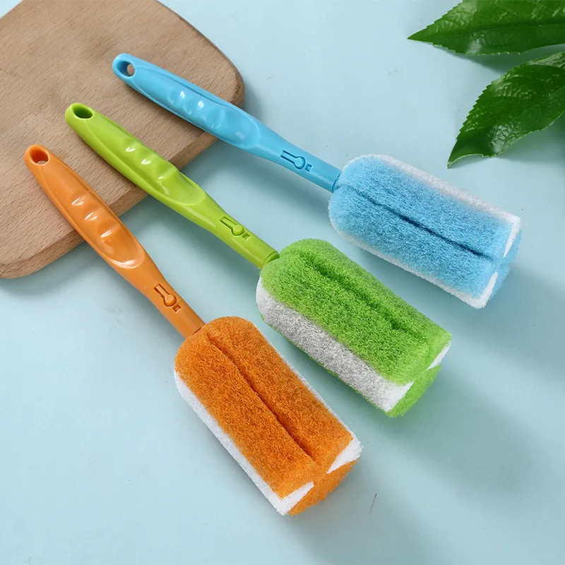 Long Handle Cup Brush Sponge Wineglass Baby Bottle Teapot Kettle Coffe Tea Glass Scouring Pad Cleaning Tools Kitchen Accessories