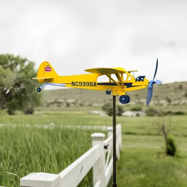 3D Cub Szélű Fonó Sík Piper J3 Fém Repülőgép Időjárási Lapáttal Kültéri Tető Irány Jelző Időjárás Lapátkert Dekoráció - Image 3