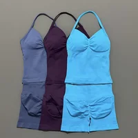 Yoga 2 Pieces Gym Set Women Backless Halter Tops High Waist Seamless Shorts Gym Suit Fitness Sports Bras Sportswear Workout Sets - Image 4