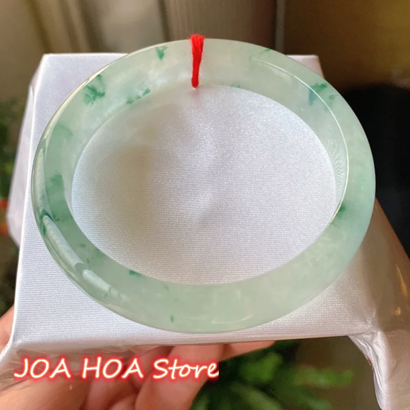 Fine Ice Kind Floating Blue Green Flower Bracelet Exquisite Fashion Jadeite Bangle Elegant Noble Atmosphere Jade Handring Jewelr