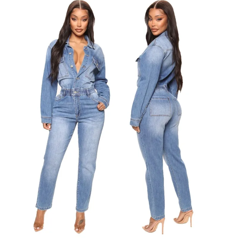 

2023 Spring Summer New Women's Clothing Slim Elastic Feet Mouth Denim Jumpsuit Jumpsuit Casual Fashion
