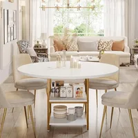 Dining Table Kitchen Tables for Dining Room, 4 People Round Dinner Table with Storage Shelves for Dining Room Kitchen Living 1