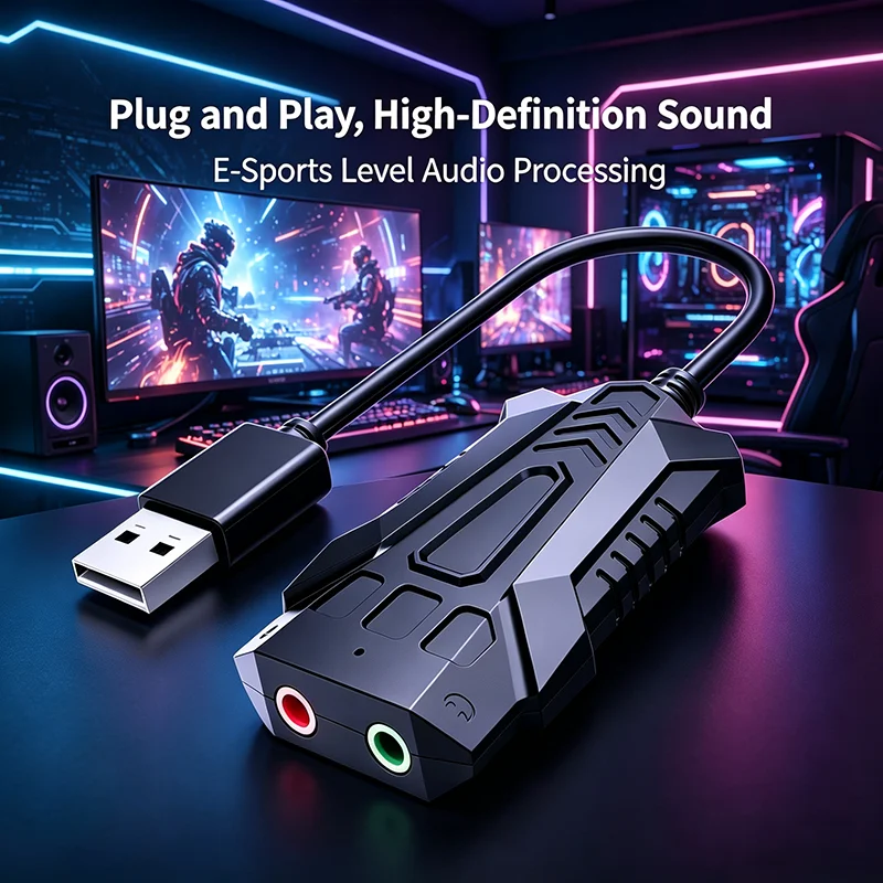 사운드 카드 미니 외부 3.5mm USB 어댑터 USB-마이크 스피커 PS4 Pro 컴퓨터 용 오디오 인터페이스 LED USB 사운드 카드 NEW
