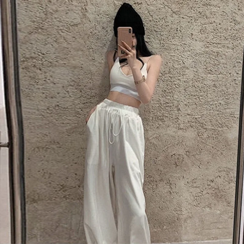 

Women's Versatile Oversized High Waisted Sports Pants Fashionable Jogging Street Outfit Harajuku Set Suspender and Pants