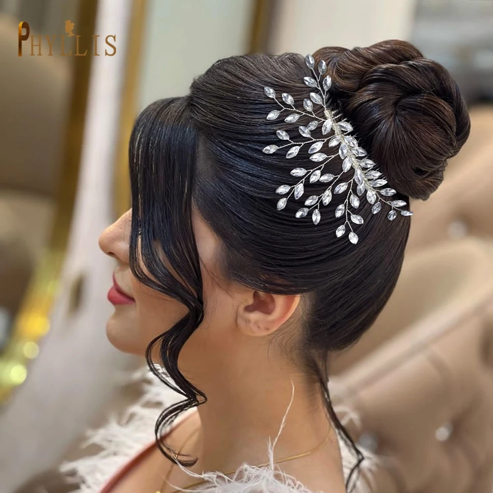A466 Golden Bridal Hair Combs Rhinestone Wedding Tiara Crystal Women Hair Clips Handmade Jewelry Party Bride Pins