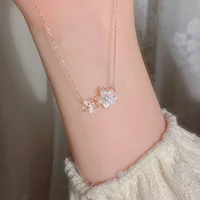 Cute Sweet Zircon Peach Blossom Pendant Clavicle Necklace Women Simple Light Luxury Two Flowers Neck Chain Jewelry 3